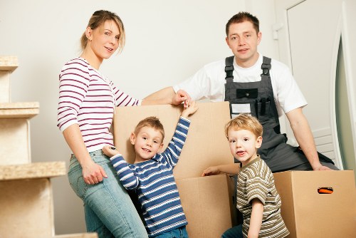 Furniture and packed boxes arranged for transport in a removals van